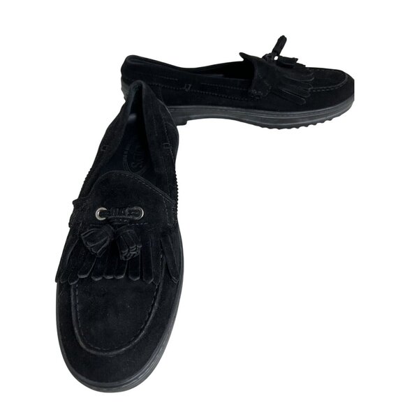 Tod's Shoes - Tods Womens Black Suede Fringe Loafers Size 40